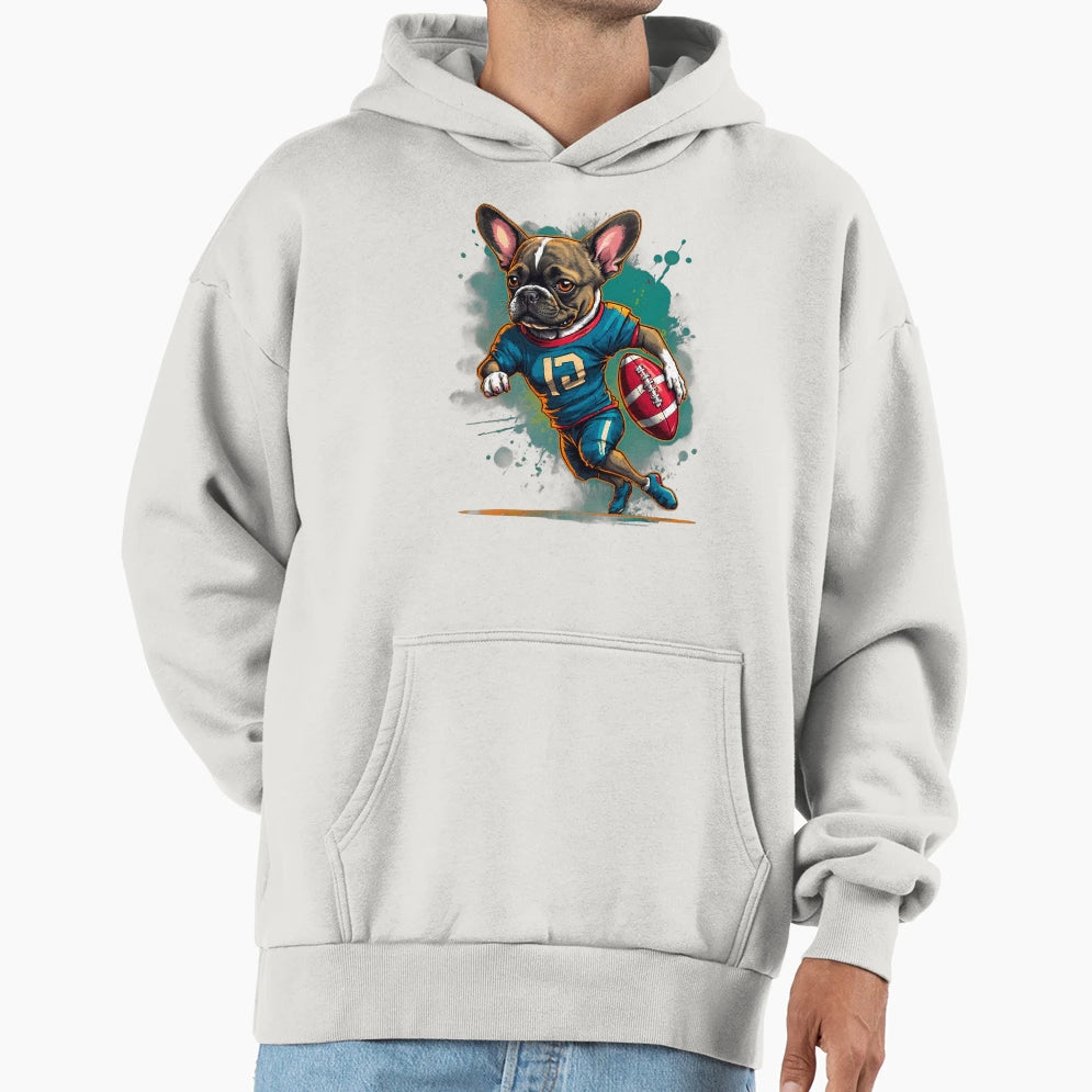 French Bulldog Playing American Football Hoodie - Minimalist Print Unisex - T-Shirt, Sweatshirt, Hoodie