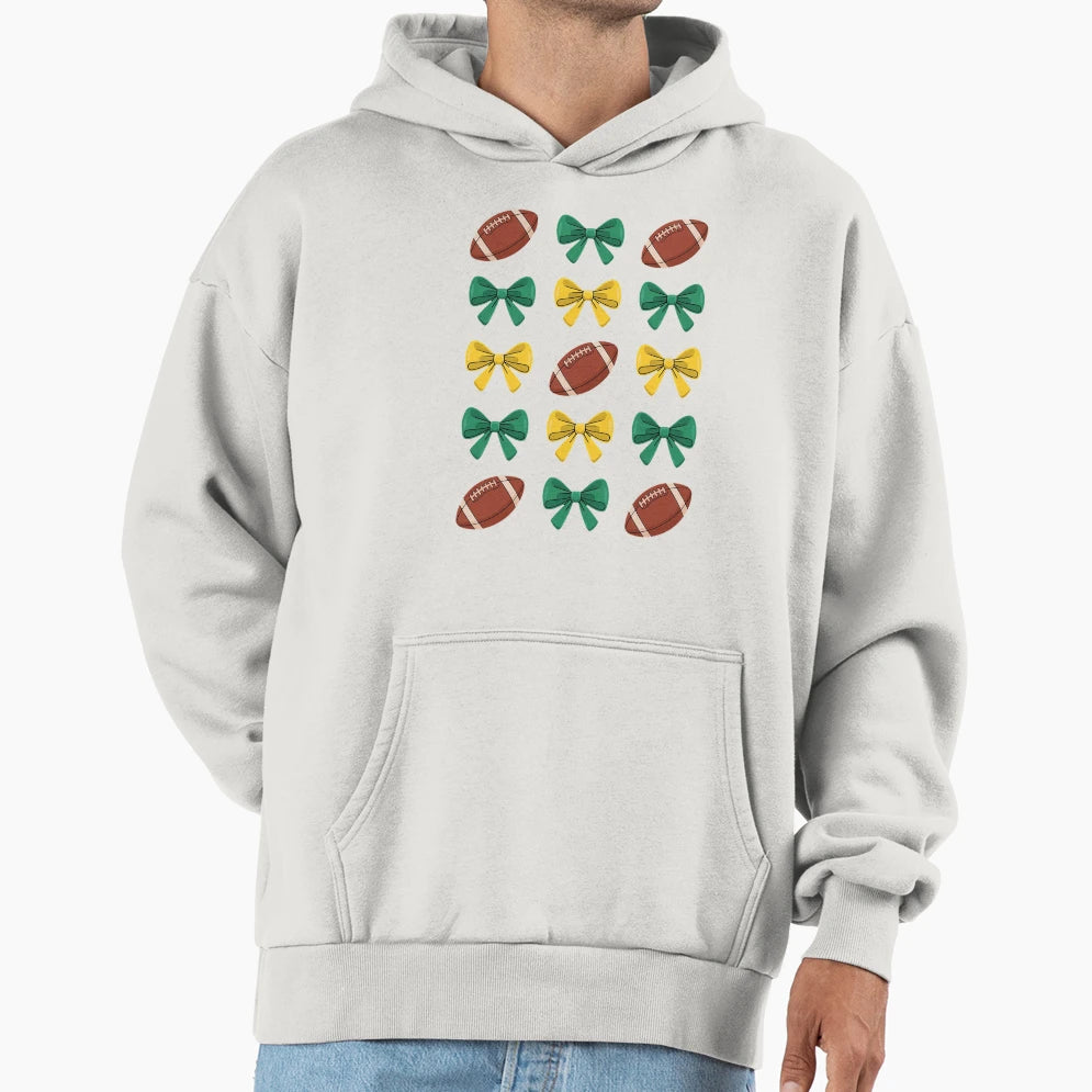 Green Yellow Gold Footballs Bows Fall Hoodie - Custom Art Print Men Women - T-Shirt, Sweatshirt, Hoodie