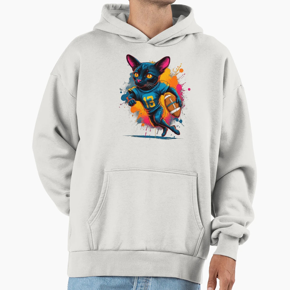 Black Bombay Cat Playing American Hoodie - Fun Novelty Design Men Women - T-Shirt, Sweatshirt, Hoodie