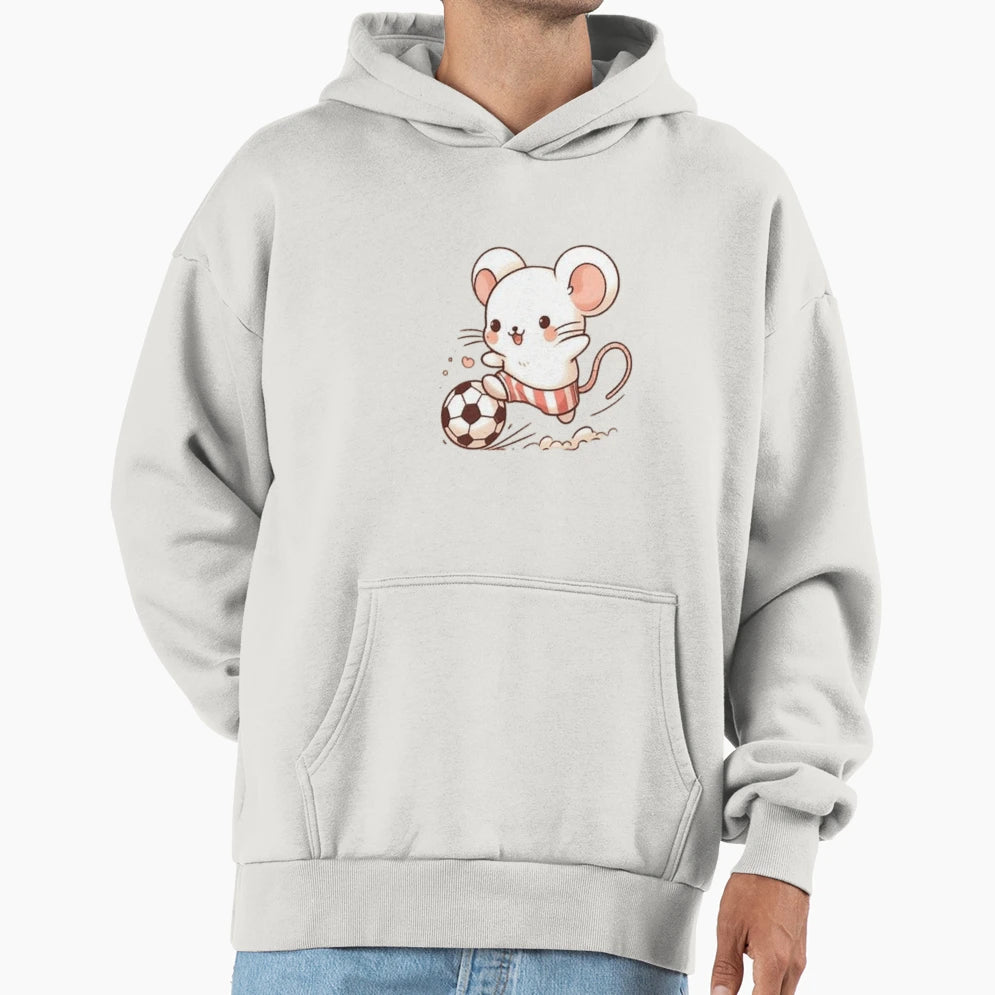 Mouse Playing Soccer Hoodie - Casual Everyday Wear Men Women - T-Shirt, Sweatshirt, Hoodie