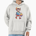 Cartoon Skull Playing Soccer Hoodie - Minimalist Print for Adults - T-Shirt, Sweatshirt, Hoodie