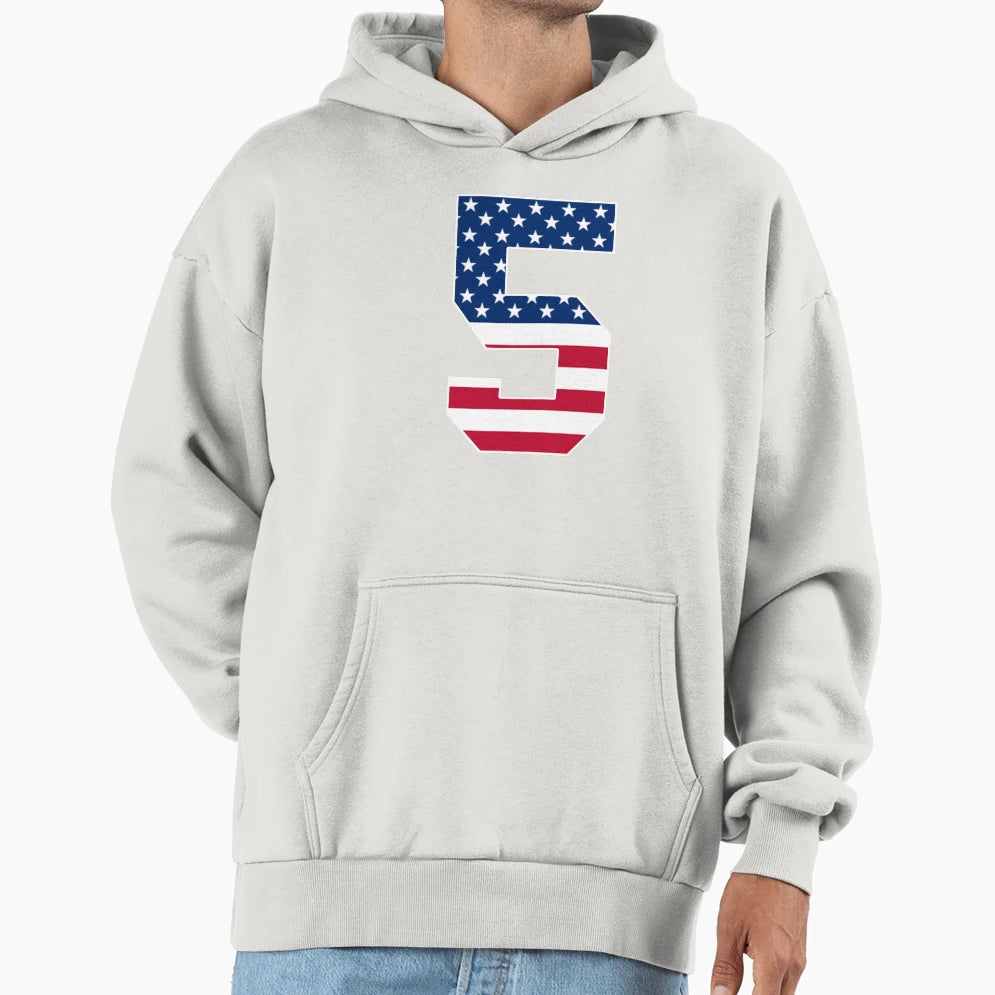 Number 5 American Flag Sports Hoodie - Novelty Apparel Unisex - T-Shirt, Sweatshirt, Hoodie
