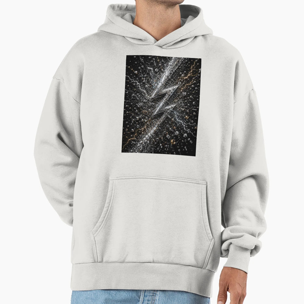 Fractured Lightning Mosaic Luxury Framed 3D Hoodie - Unique Graphic Unisex - T-Shirt, Sweatshirt, Hoodie