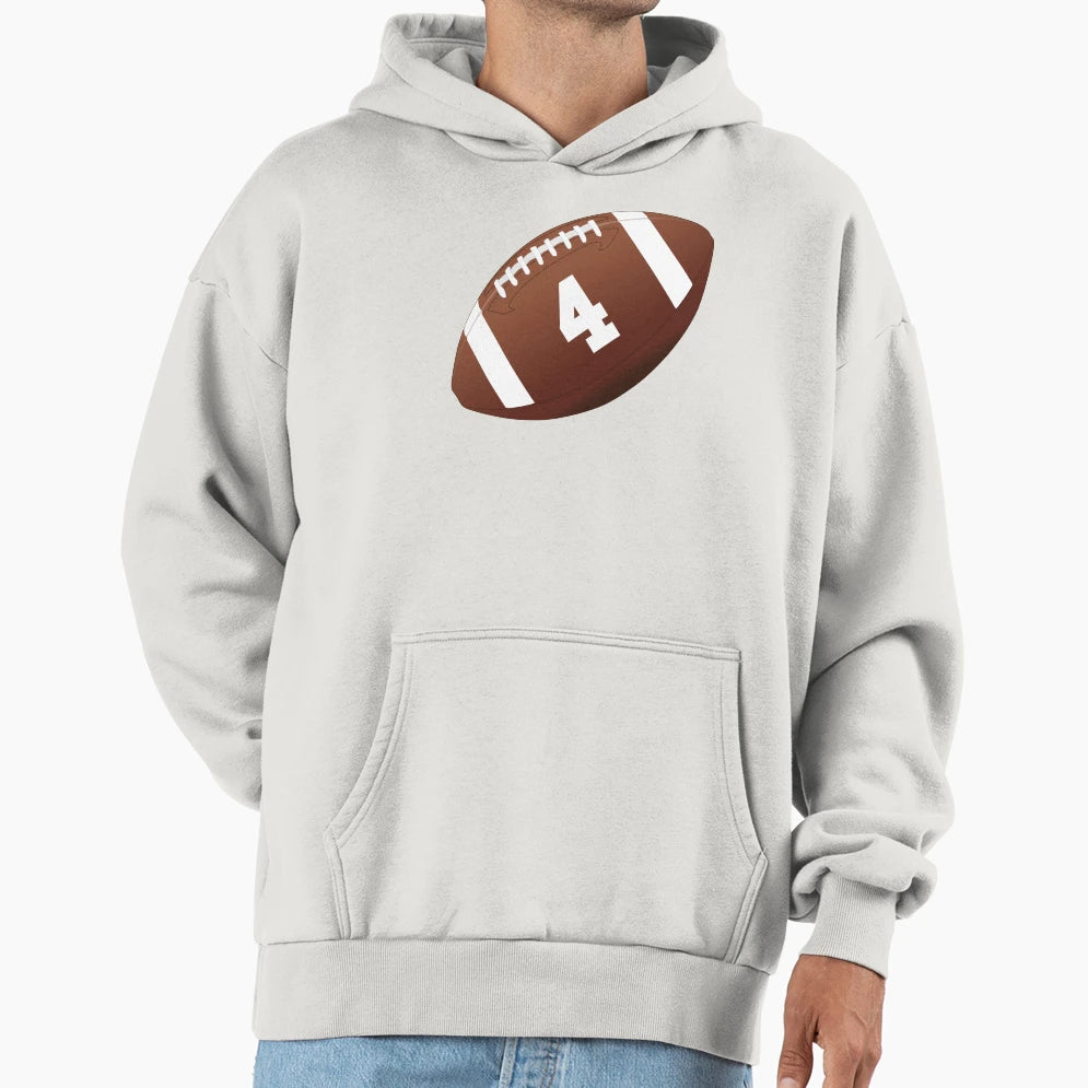 American Football Ball Number 4 Four Hoodie - Trendy Graphic for Adults - T-Shirt, Sweatshirt, Hoodie
