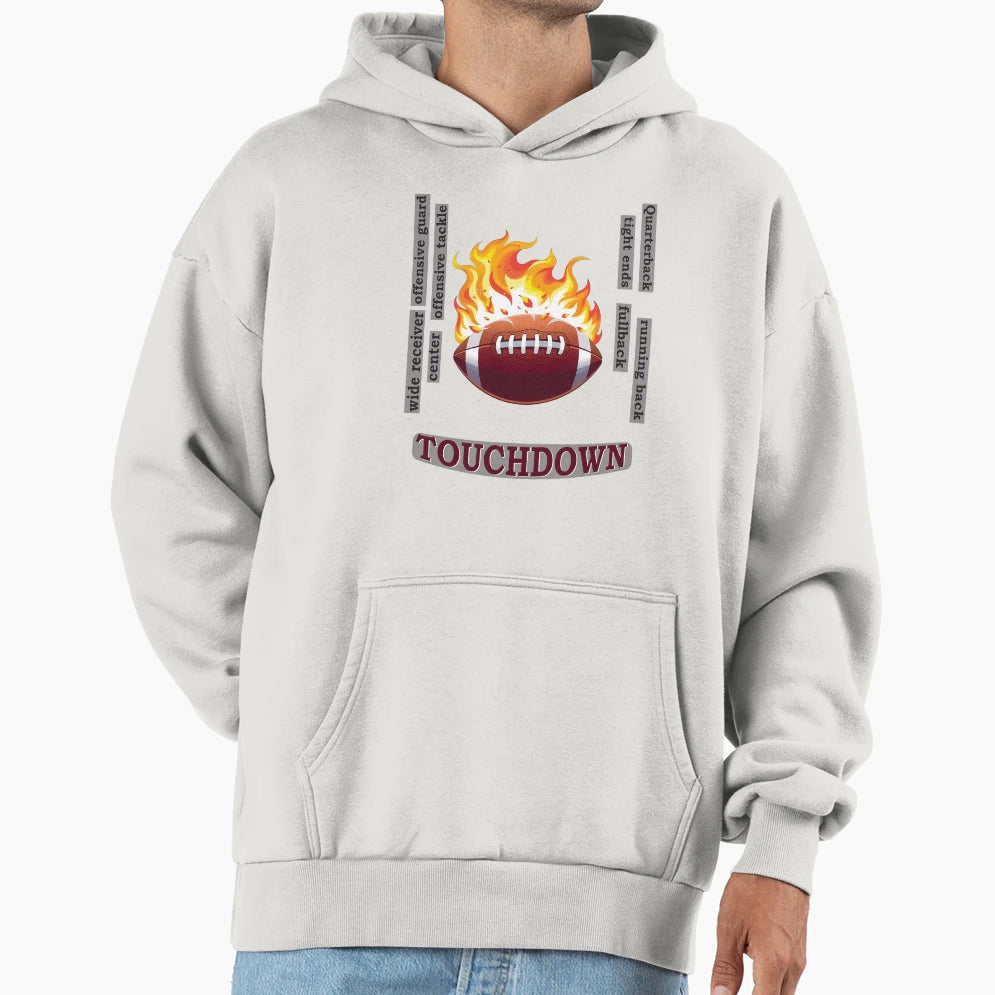 Fiery American Football Ball Hoodie - Minimalist Print Unisex - T-Shirt, Sweatshirt, Hoodie