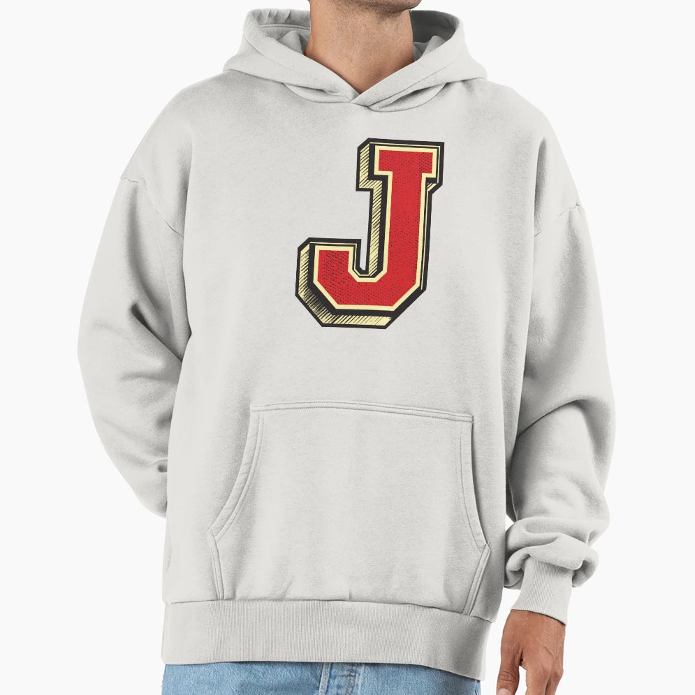 Alphabet Letter J Font Typography Hoodie - Casual Everyday Wear Men Women - T-Shirt, Sweatshirt, Hoodie
