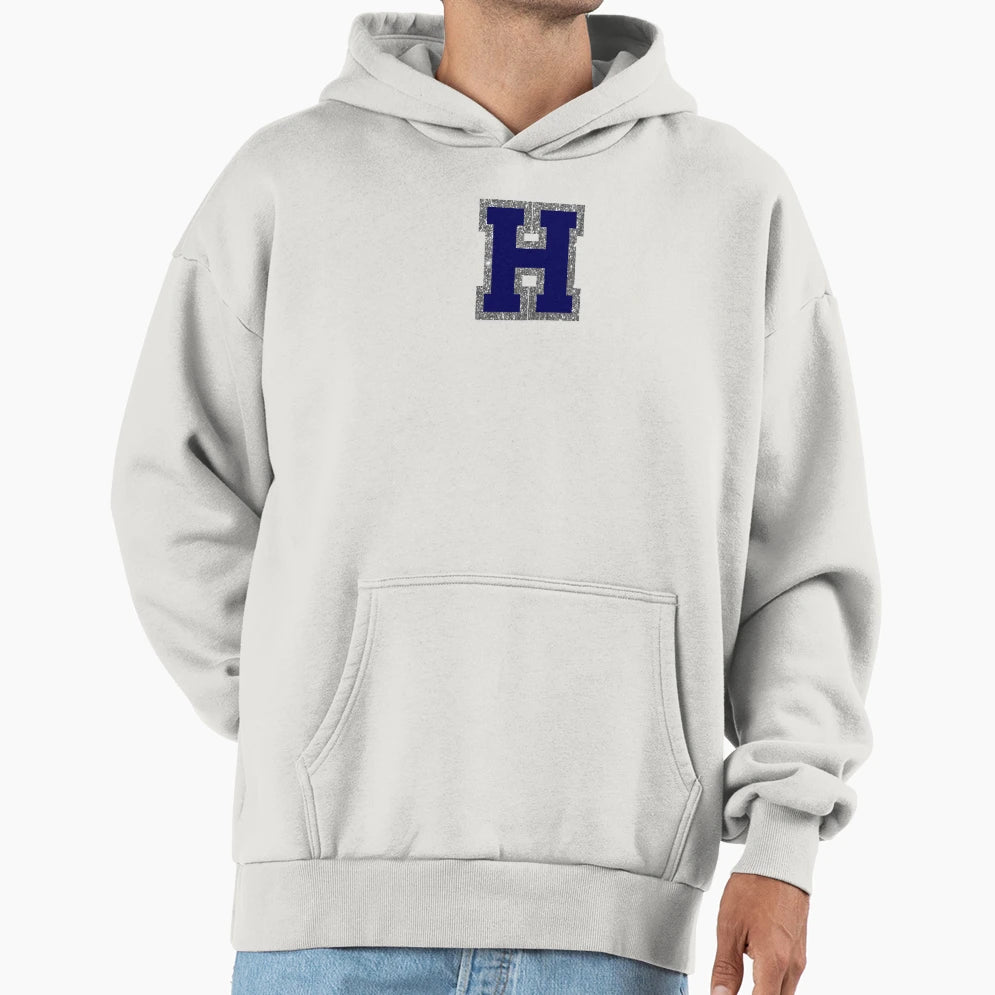 Silver And Navy Varsity Letter H Hoodie - Aesthetic Graphic for Adults - T-Shirt, Sweatshirt, Hoodie