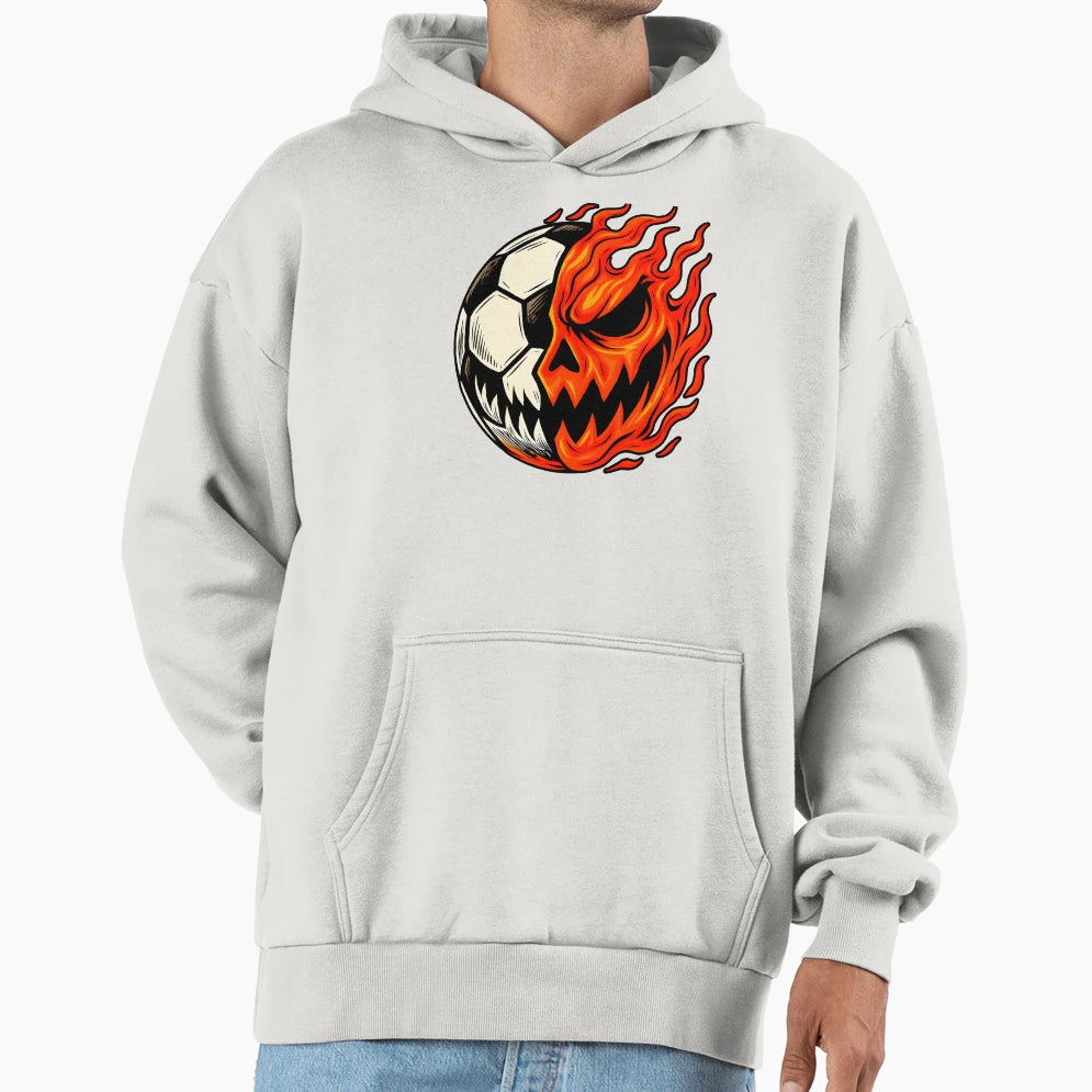 Halloween Soccer Ball Pumpkin Flame Hoodie - Custom Art Print Men Women - T-Shirt, Sweatshirt, Hoodie