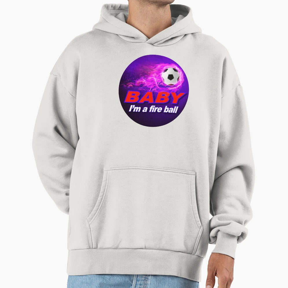Red And Purple Im Fire Ball Soccer Foot Hoodie - Trendy Graphic for Adults - T-Shirt, Sweatshirt, Hoodie