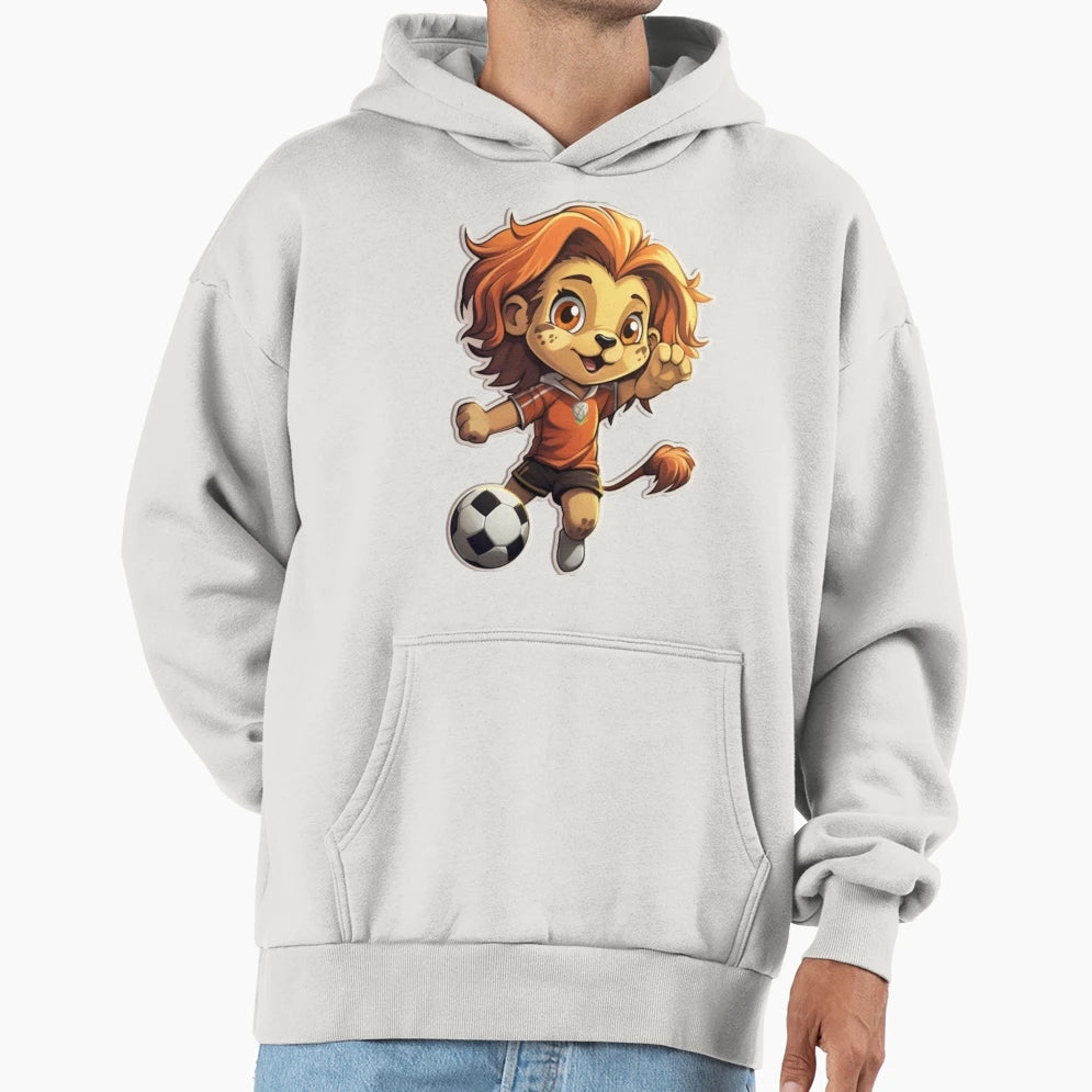 Lioness Playing Soccer White Background Hoodie - Unique Graphic for Adults - T-Shirt, Sweatshirt, Hoodie