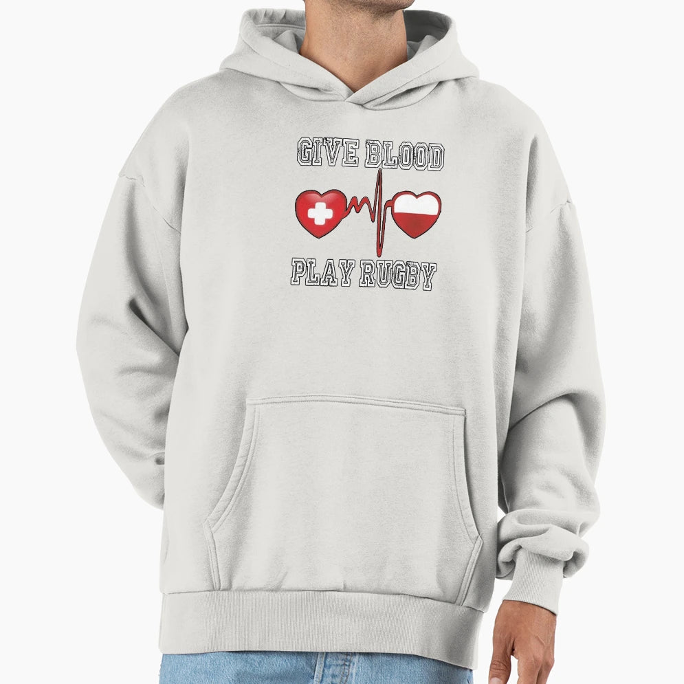 Give Blood Play Rugby Funny Rugby Gift Hoodie - Trendy Graphic for Adults - T-Shirt, Sweatshirt, Hoodie
