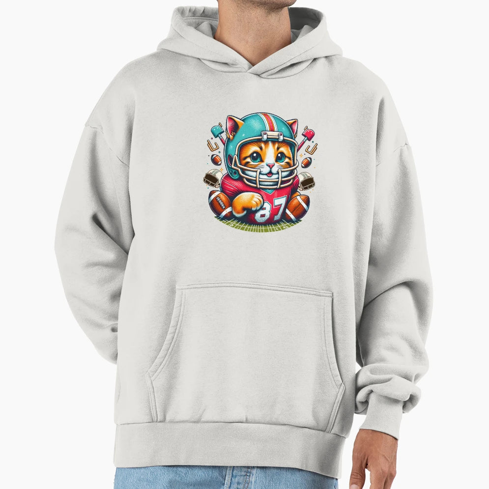 Furry Cat American Football Player Hoodie - Fun Novelty Design for Adults - T-Shirt, Sweatshirt, Hoodie