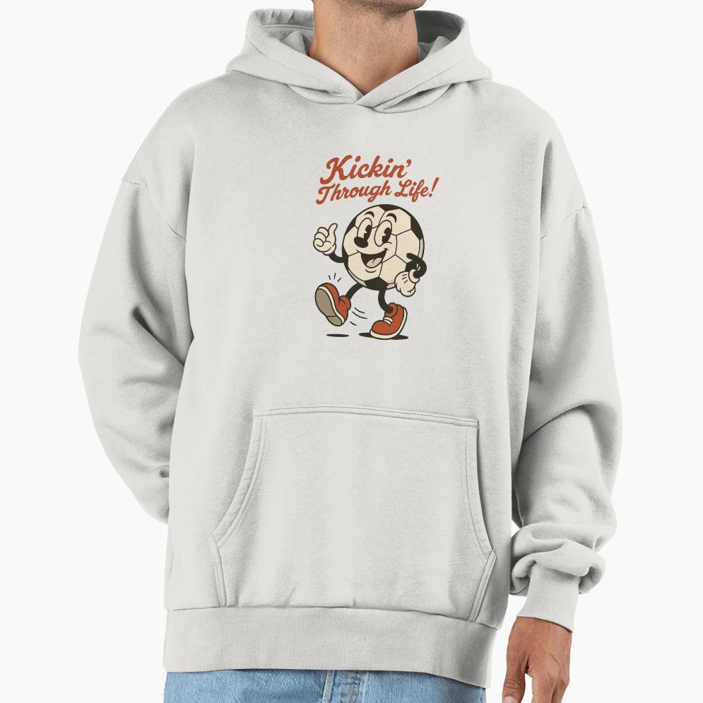 Kickin Through Life Soccer Ball Cartoon Hoodie - Custom Art Print Unisex - T-Shirt, Sweatshirt, Hoodie