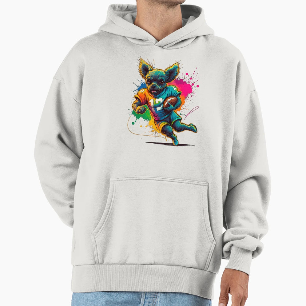Poodle Dog Playing American Football Hoodie - Graphic Print for Adults - T-Shirt, Sweatshirt, Hoodie