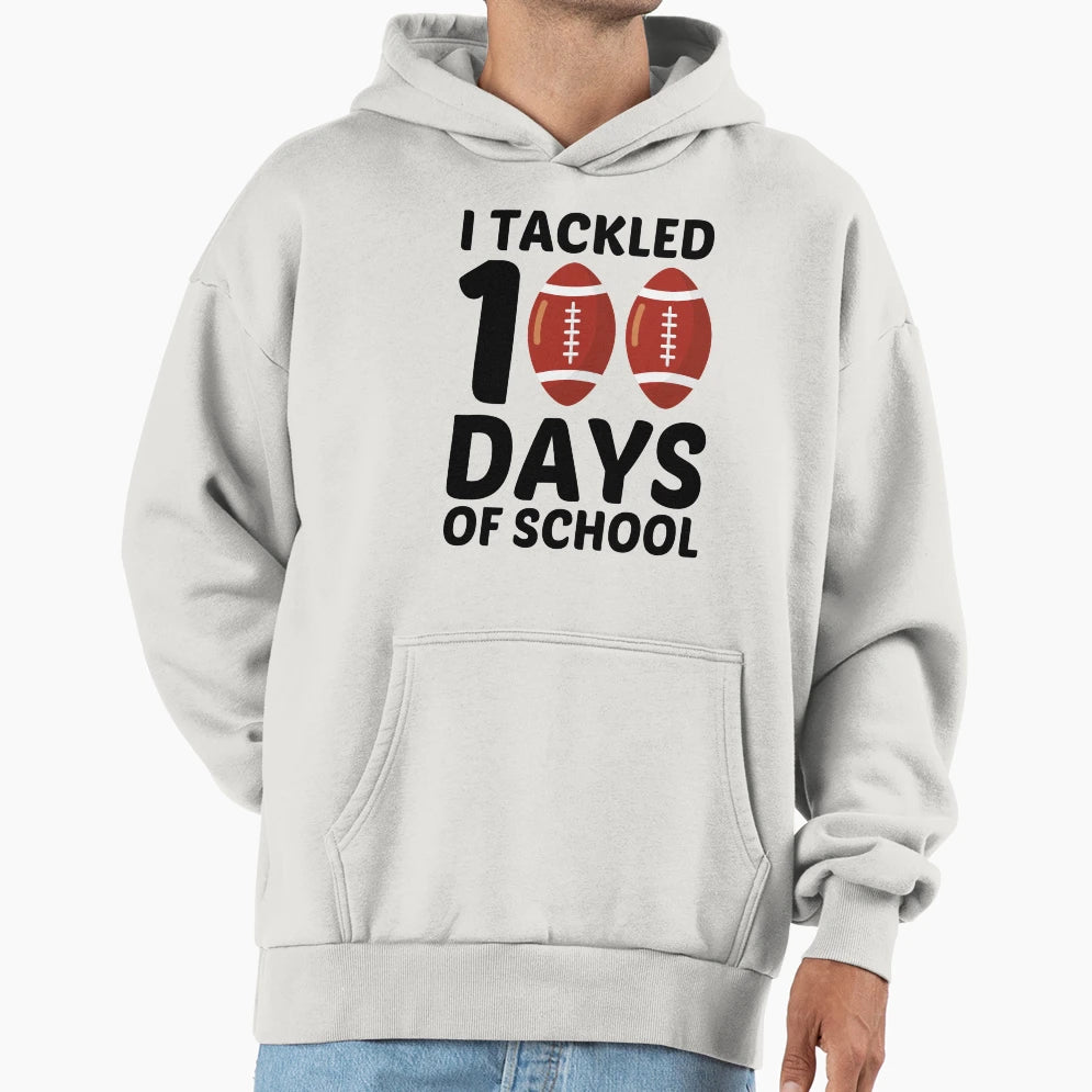 I Tackled 100 Days School Football 100Th Hoodie - Graphic Print for Adults - T-Shirt, Sweatshirt, Hoodie