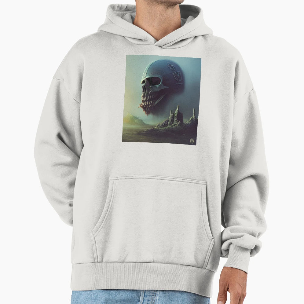 Skull Over Ancient Ruins Hoodie - Trendy Graphic Unisex - T-Shirt, Sweatshirt, Hoodie