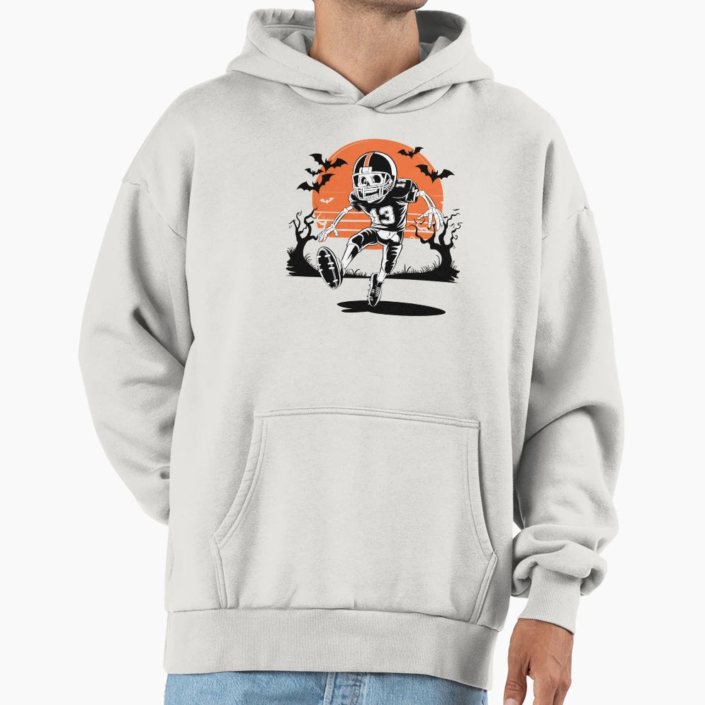 Skeleton Football Player Bat Halloween Hoodie - Unique Graphic Men Women - T-Shirt, Sweatshirt, Hoodie