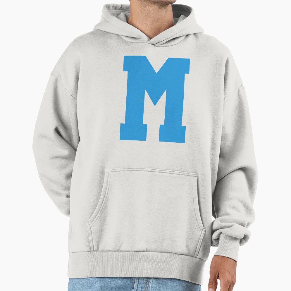 Alphabet Blue M Sports Letter M Hoodie - Minimalist Print Unisex - T-Shirt, Sweatshirt, Hoodie