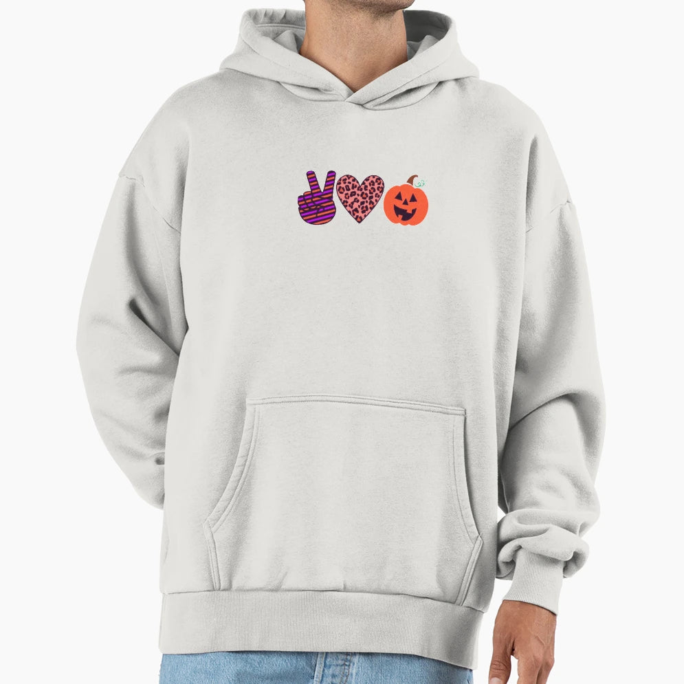 Peace Love Halloween Hoodie - Trendy Graphic Men Women - T-Shirt, Sweatshirt, Hoodie