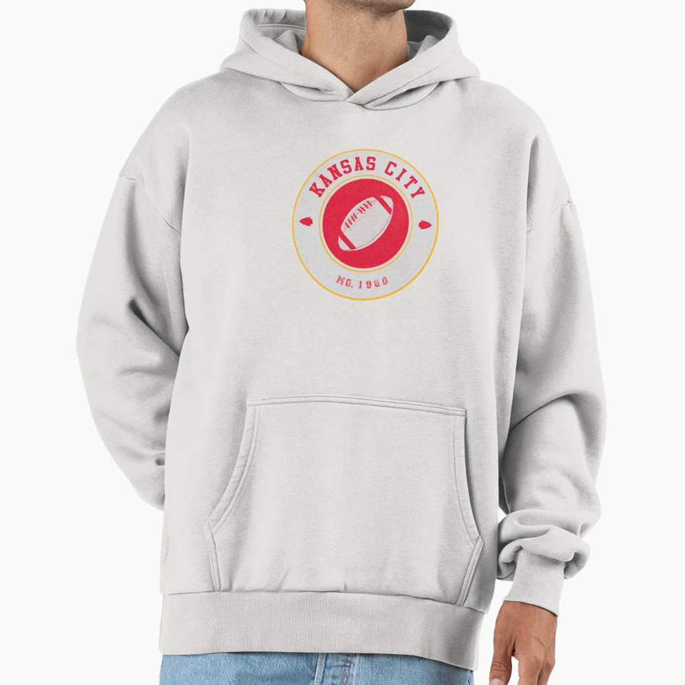 Kansas City Football Logo White Hoodie - Aesthetic Graphic Men Women - T-Shirt, Sweatshirt, Hoodie