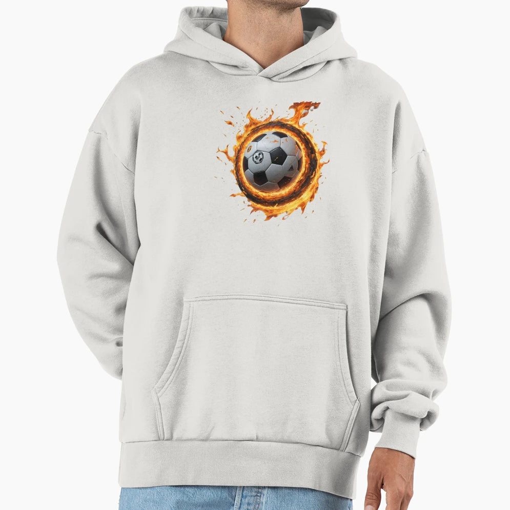 Competitive Spirit Football Ball Fire Hoodie - Custom Art Print for Adults - T-Shirt, Sweatshirt, Hoodie