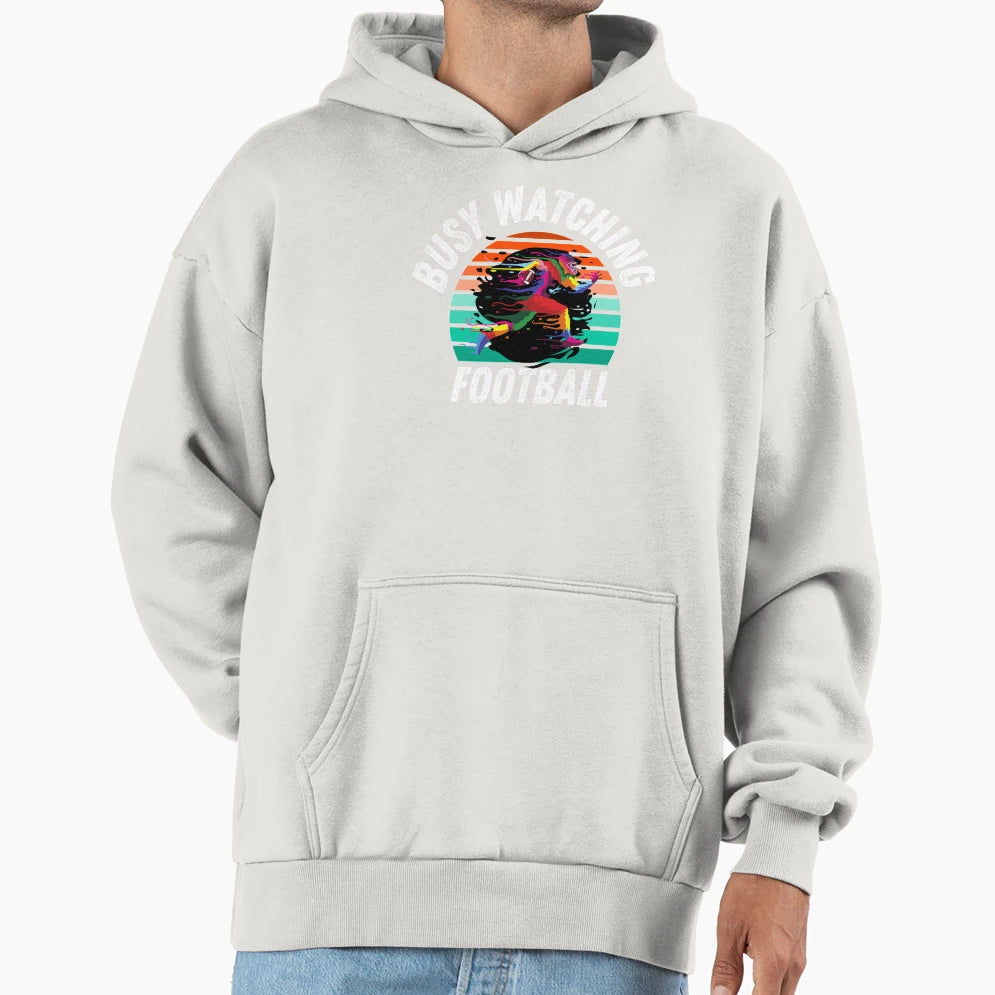 Busy Watching Football Artistic Novelty Hoodie - Minimalist Print Unisex - T-Shirt, Sweatshirt, Hoodie