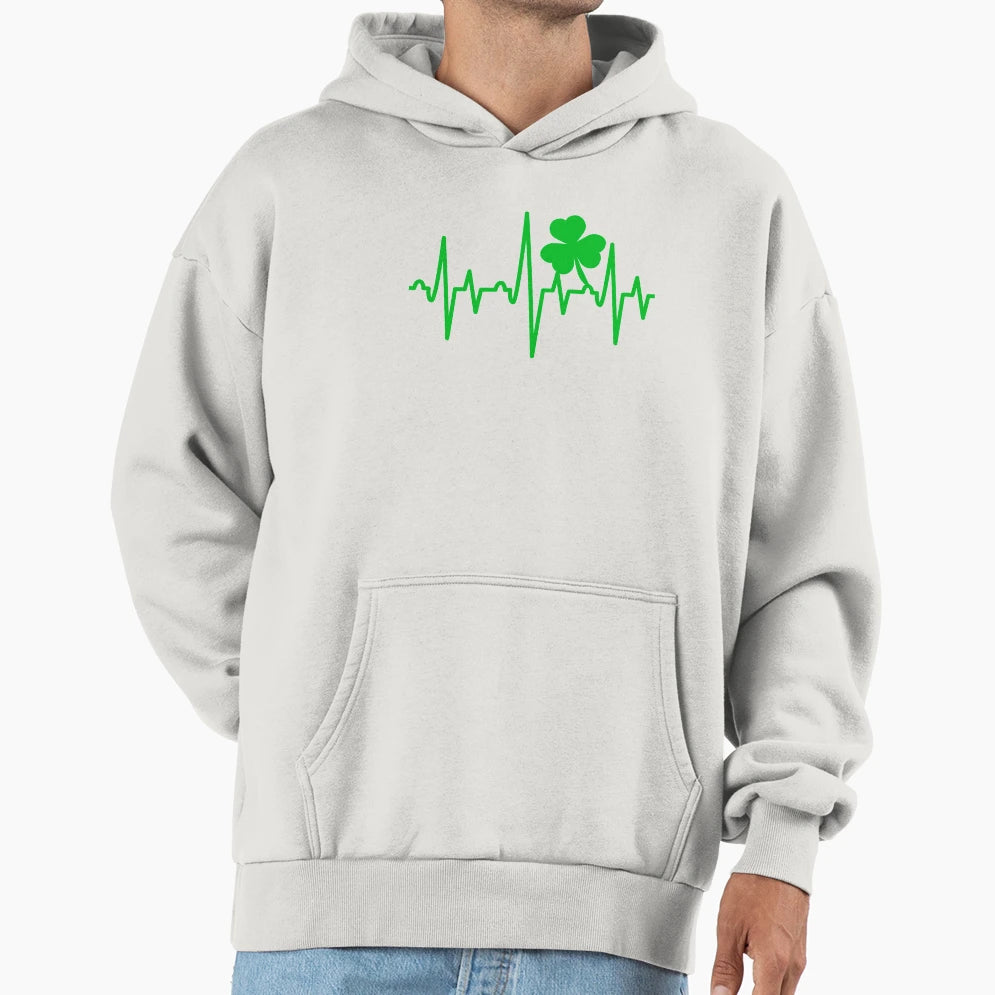 St Patricks Day Shamrock Heartbeat Hoodie - Minimalist Print Men Women - T-Shirt, Sweatshirt, Hoodie