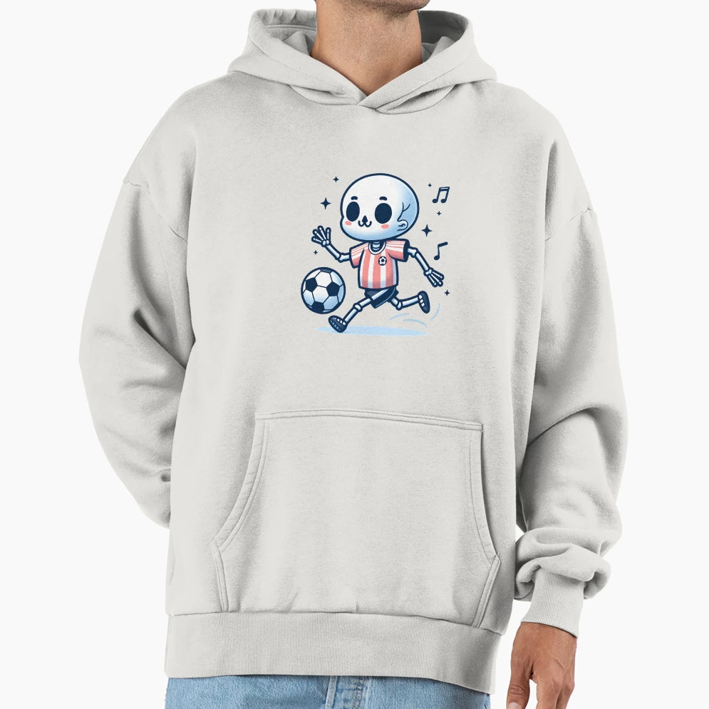 Kawaii Whimsical Skeleton Playing Soccer Hoodie - Aesthetic Graphic Unisex - T-Shirt, Sweatshirt, Hoodie