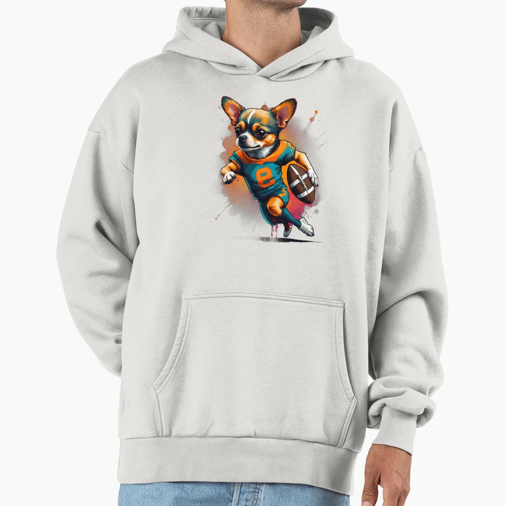 Chihuahua Dog Playing American Football Hoodie - Streetwear Style Unisex - T-Shirt, Sweatshirt, Hoodie