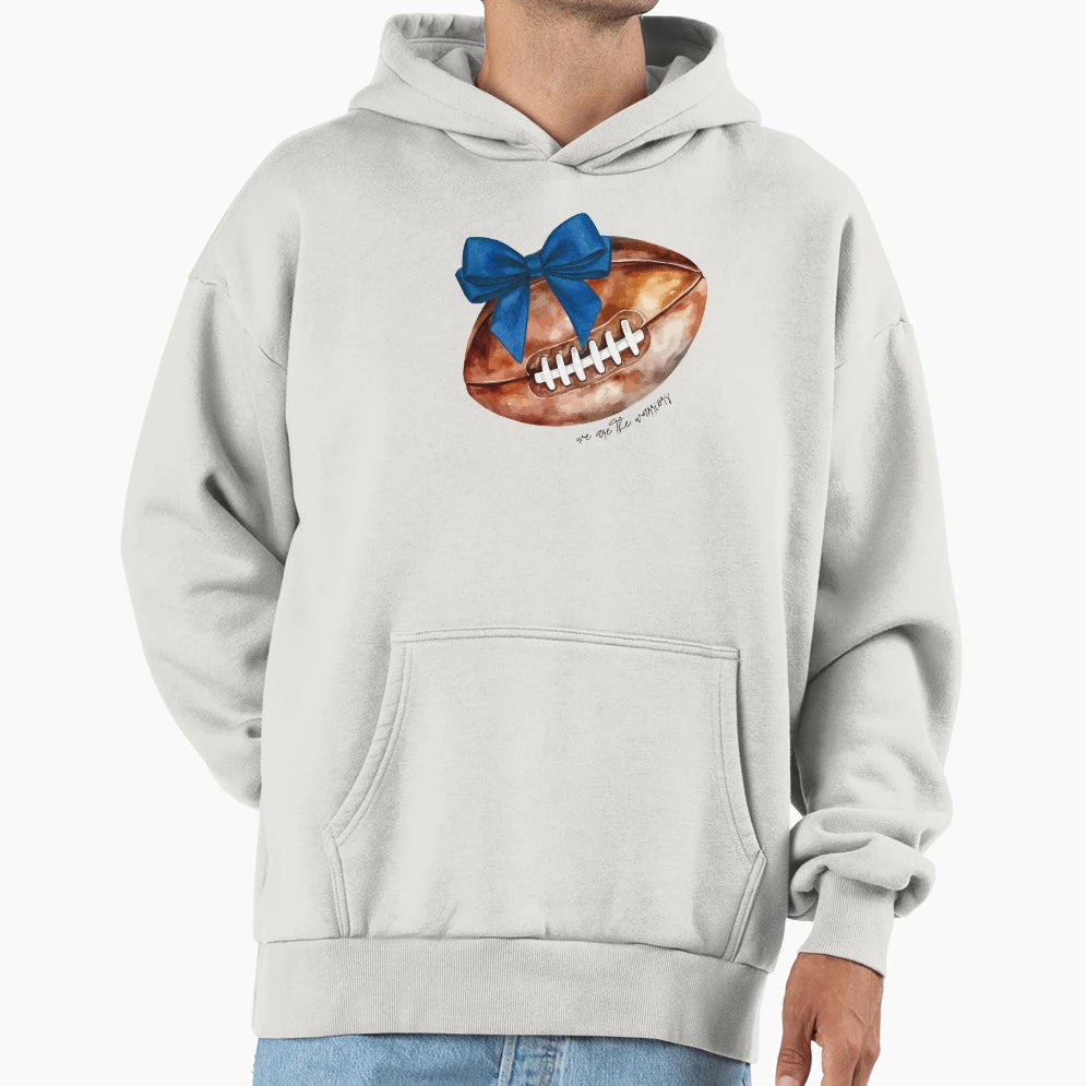 Football Mom Blue Coquette Bows Rugby Hoodie - Unique Graphic Men Women - T-Shirt, Sweatshirt, Hoodie