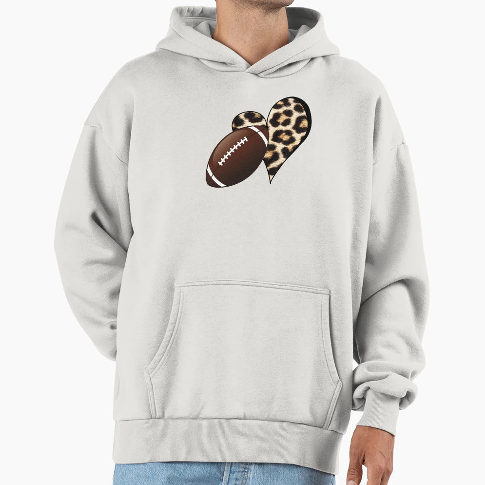 Football Love Leopard Hoodie - Fun Novelty Design Men Women - T-Shirt, Sweatshirt, Hoodie