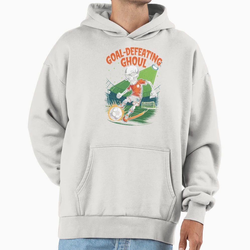 Goal Defeating Ghoul Skeleton Soccer Hoodie - Graphic Print for Adults - T-Shirt, Sweatshirt, Hoodie