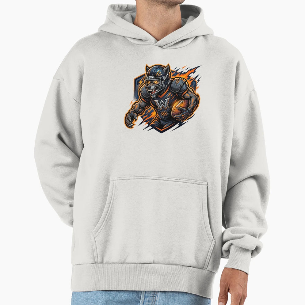 Savage Wolf Football Mascot Fierce Hoodie - Streetwear Style for Adults - T-Shirt, Sweatshirt, Hoodie
