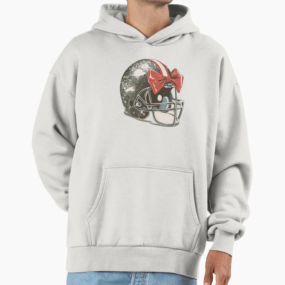 Sparkling Football Helmet Red Bow Hoodie - Unique Graphic Men Women - T-Shirt, Sweatshirt, Hoodie