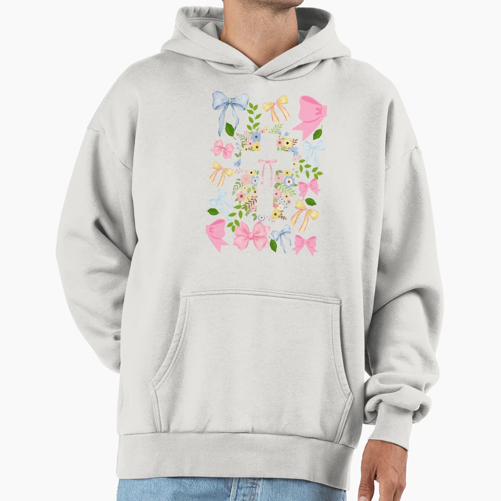 Cross Flowers And Bows Hoodie - Casual Everyday Wear for Adults - T-Shirt, Sweatshirt, Hoodie