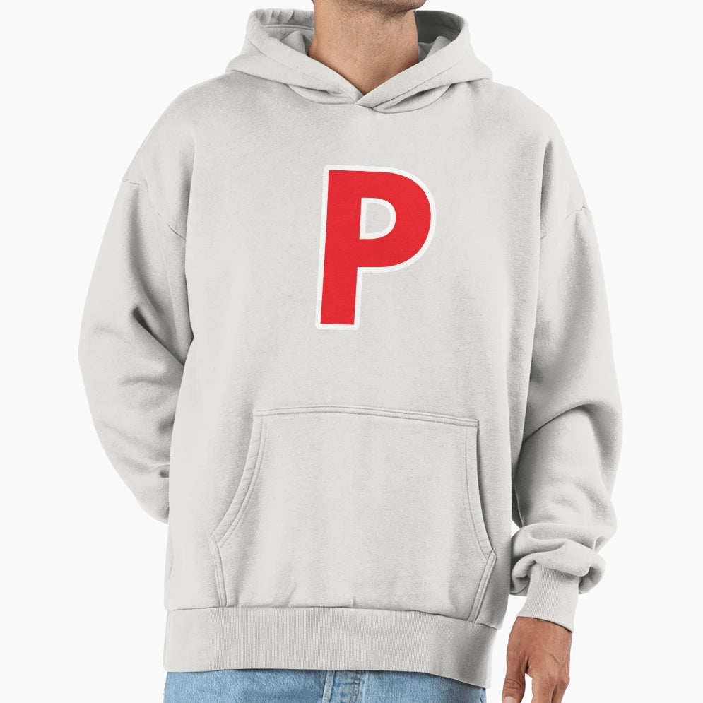 P Initial Letter P Red And White Hoodie - Casual Everyday Wear Men Women - T-Shirt, Sweatshirt, Hoodie