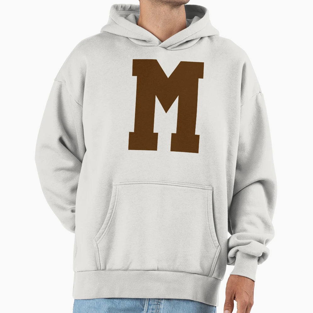 Alphabet Brown M Sports Letter M Hoodie - Aesthetic Graphic for Adults - T-Shirt, Sweatshirt, Hoodie