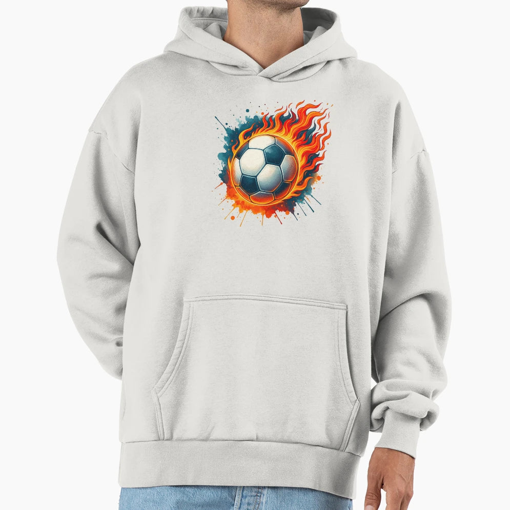 Fiery Soccer Ball Motion Paint Splashes Hoodie - Graphic Print Unisex - T-Shirt, Sweatshirt, Hoodie