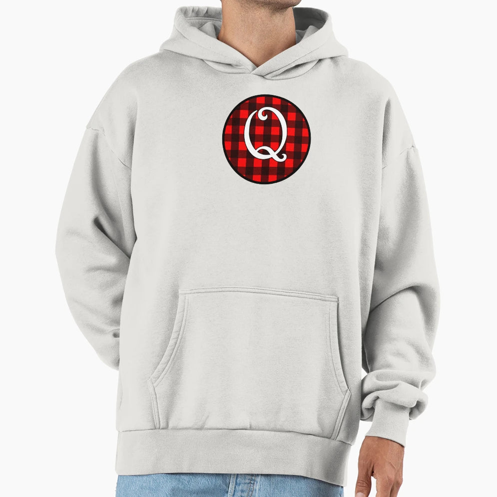 Letter Q Buffalo Plaid Circle Monogram Hoodie - Streetwear Style Unisex - T-Shirt, Sweatshirt, Hoodie