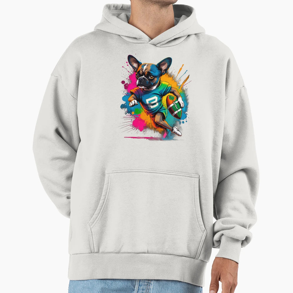 Boxer Dog Playing American Football Hoodie - Custom Art Print Unisex - T-Shirt, Sweatshirt, Hoodie