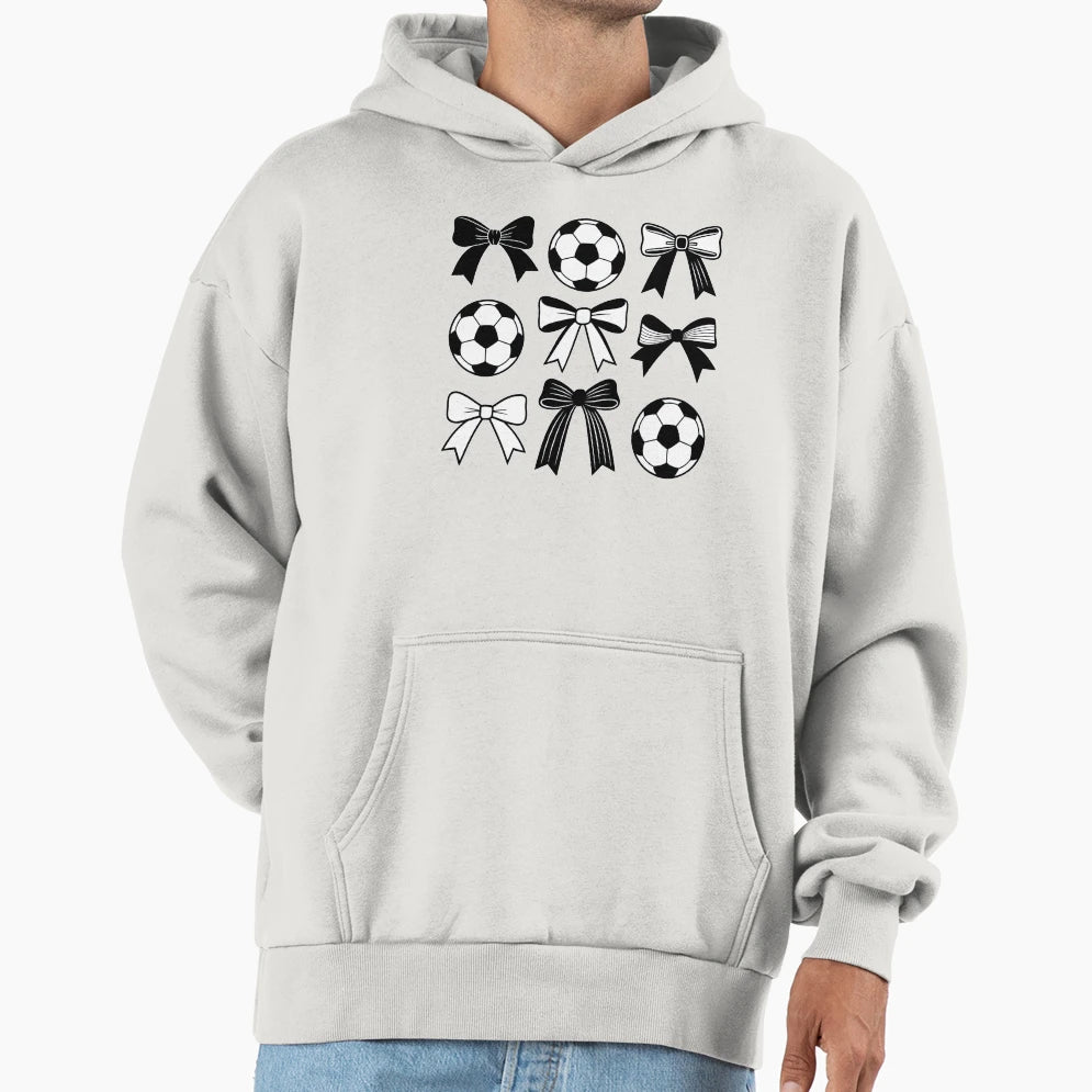 Black And White Soccer And Bow Icon Hoodie - Graphic Print for Adults - T-Shirt, Sweatshirt, Hoodie