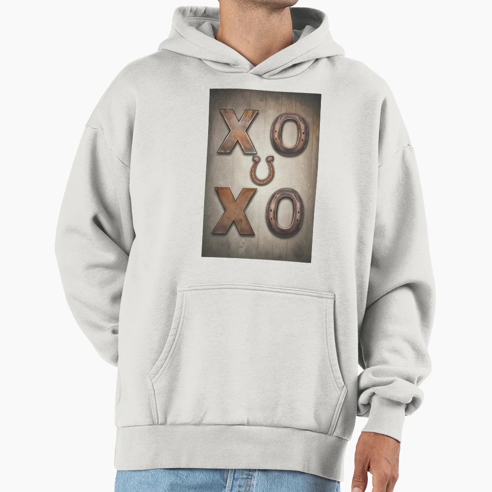 Rustic Xoxo Png Wood Brass Horseshoe Charm Hoodie - Novelty Apparel Unisex - T-Shirt, Sweatshirt, Hoodie