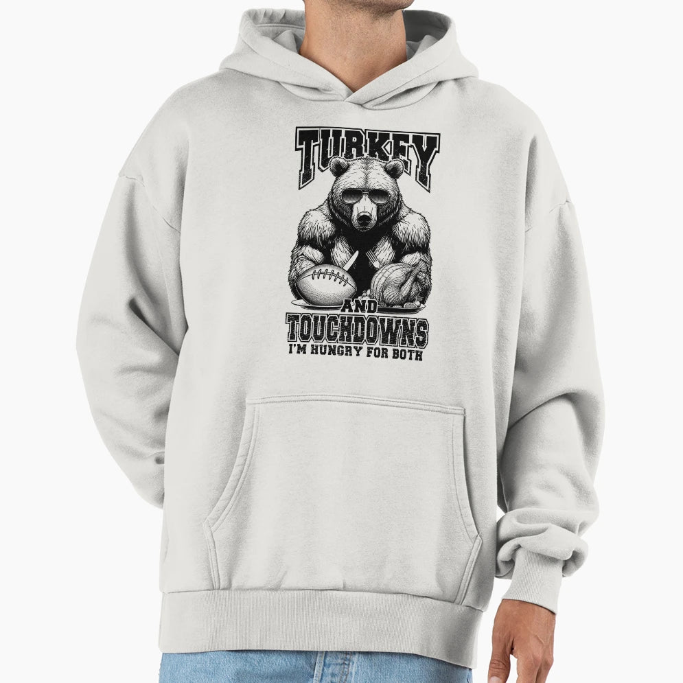 Turkey Touchdowns Funny Thanksgiving Hoodie - Graphic Print for Adults - T-Shirt, Sweatshirt, Hoodie