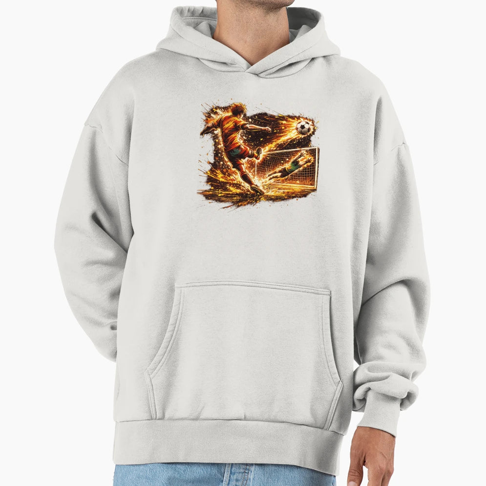 Soccer Goal Shot Action Football Player Hoodie - Aesthetic Graphic Unisex - T-Shirt, Sweatshirt, Hoodie