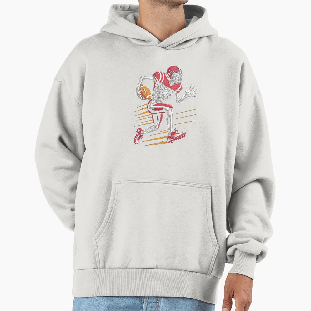 Halloween Skeleton Playing Football Hoodie - Custom Art Print for Adults - T-Shirt, Sweatshirt, Hoodie