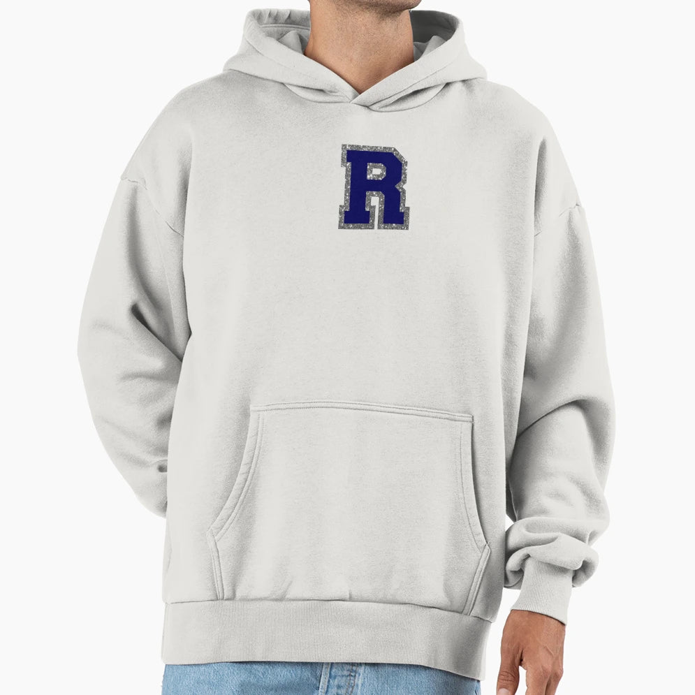 Silver And Navy Varsity Letter R Hoodie - Novelty Apparel for Adults - T-Shirt, Sweatshirt, Hoodie