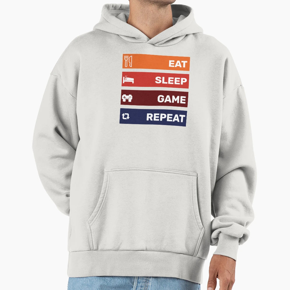 Eat Sleep Game Repeat Hoodie - Aesthetic Graphic for Adults - T-Shirt, Sweatshirt, Hoodie