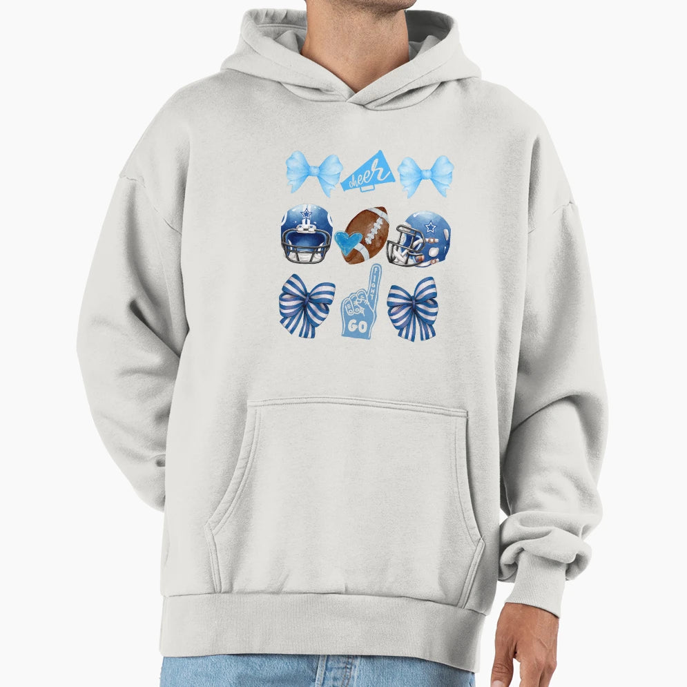 Dallas Blue Bow Cheer Icons Hoodie - Fun Novelty Design Unisex - T-Shirt, Sweatshirt, Hoodie
