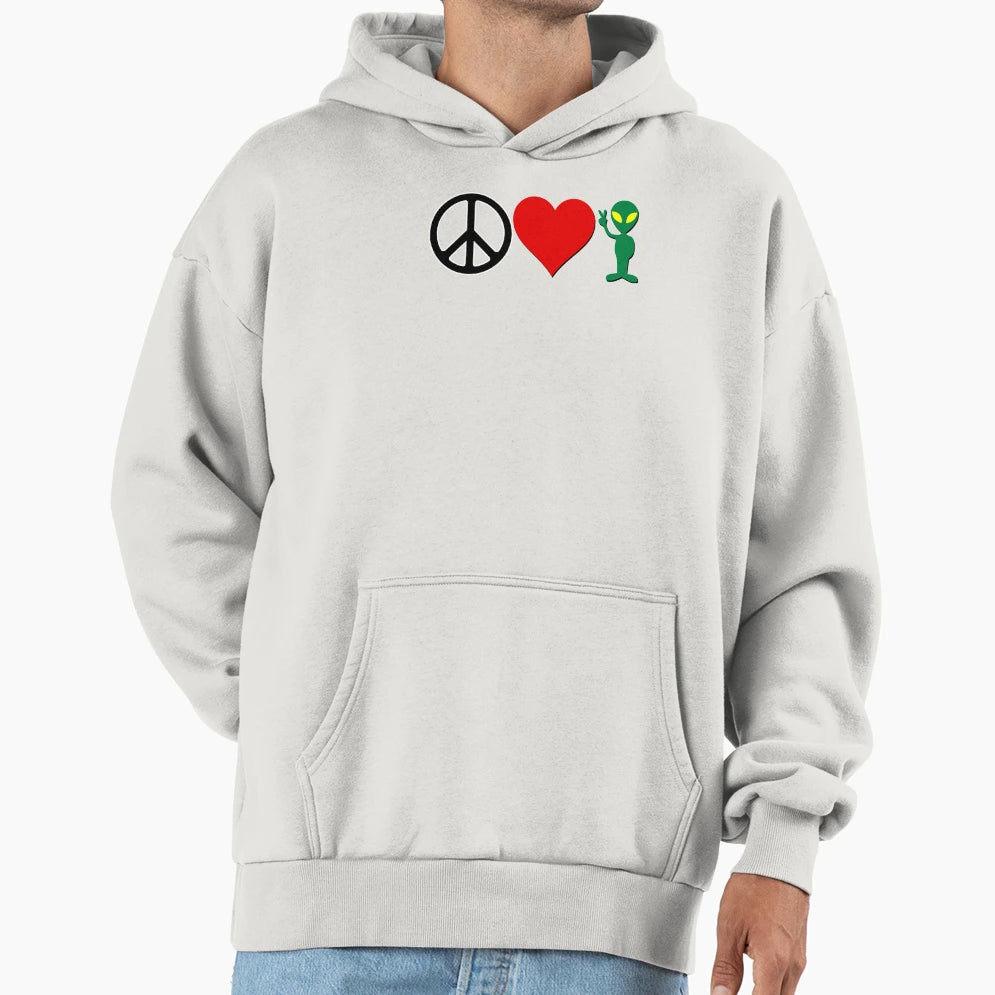 Peace Love And Aliens Hoodie - Unique Graphic Men Women - T-Shirt, Sweatshirt, Hoodie