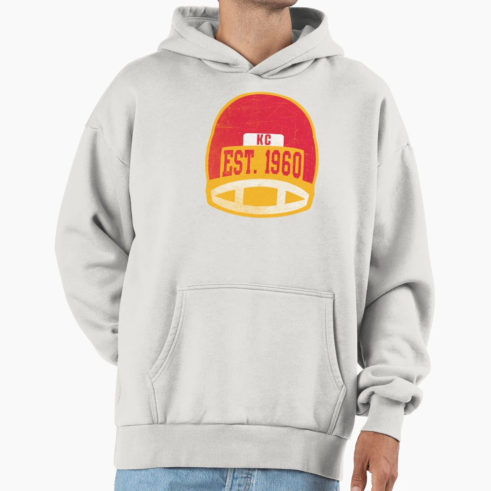 Kansas City Throwback Football Helmet Hoodie - Aesthetic Graphic Men Women - T-Shirt, Sweatshirt, Hoodie